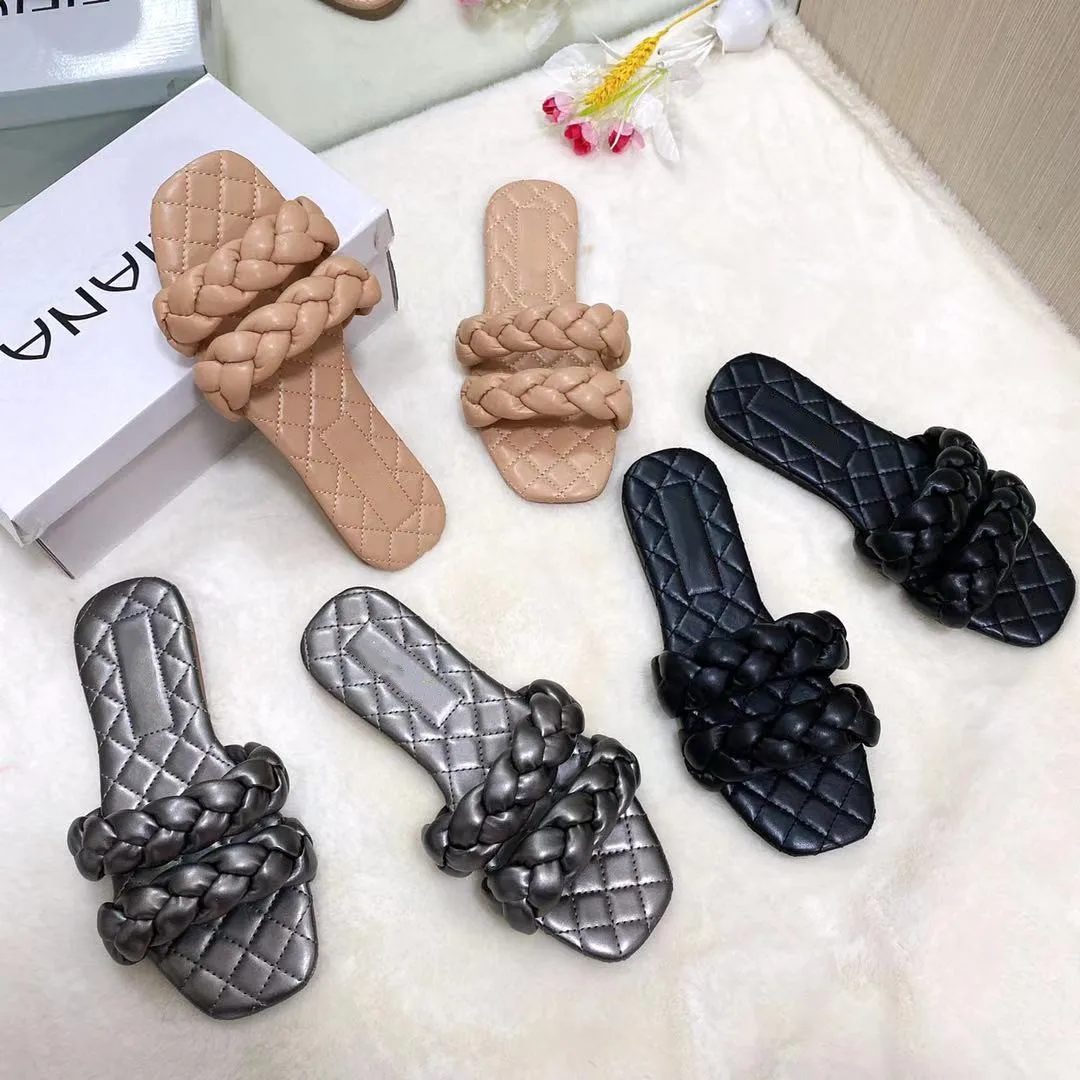 

YD - 067 New season women ins trend lady flat leather slippers knitted ladies anti slip summer slippers