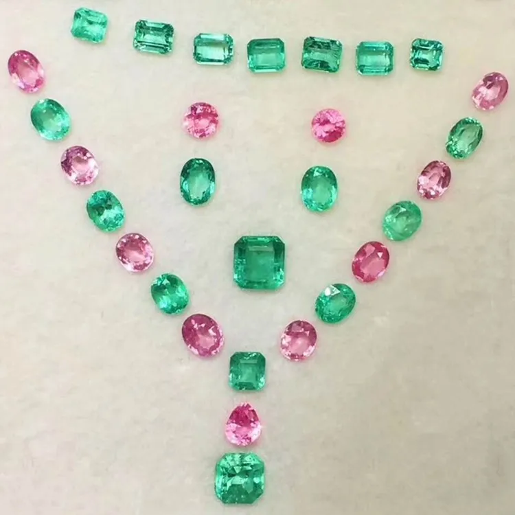 

SGARIT high quality bulk gemstone set for jewelry making 20.8ct natural colombia green emerald Mahenga spinel, Green/pink