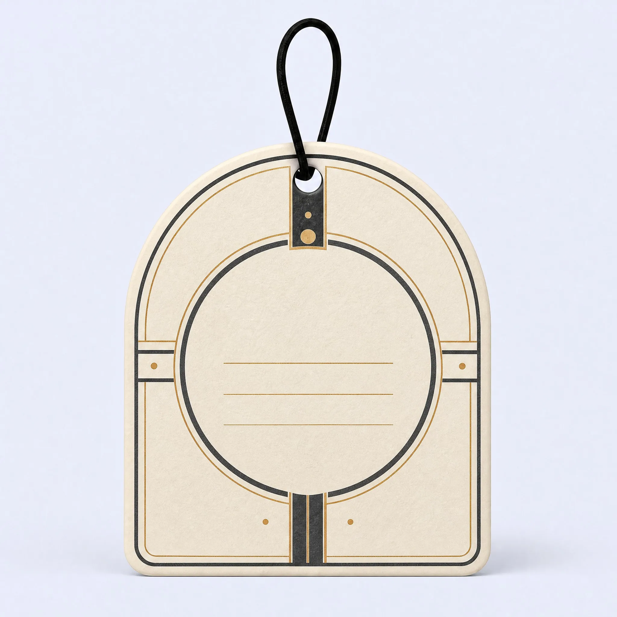 Back View of Alpine Forest Scented Hang Tag with Art Deco Lines and Note Guidelines