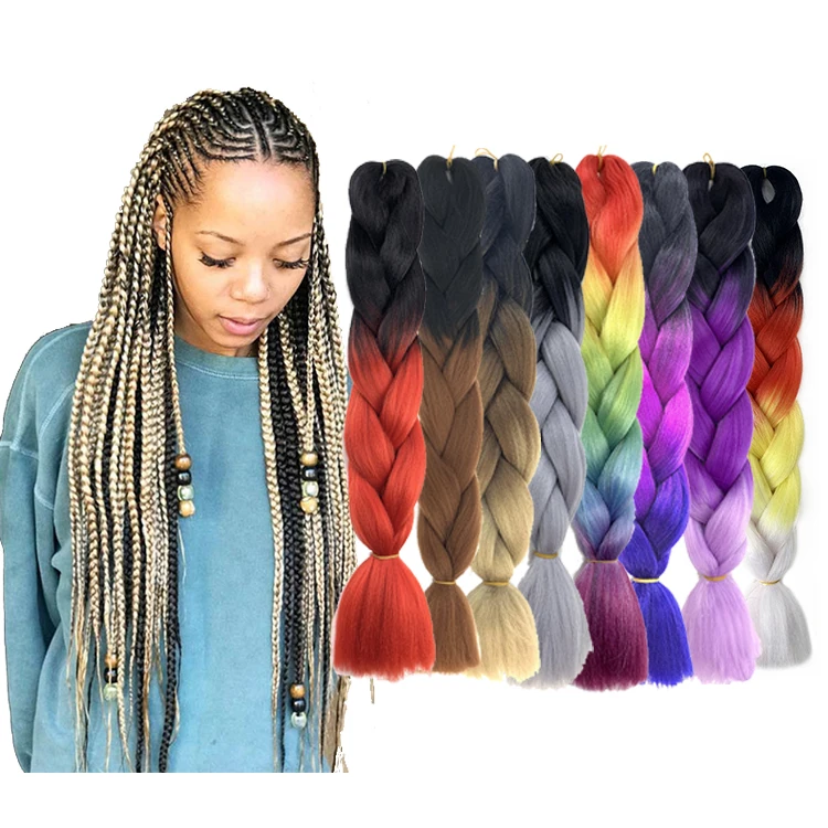 

jumbo hair braid extension 24inch 100g yaki For African synthetic ombre braiding hair, All colors