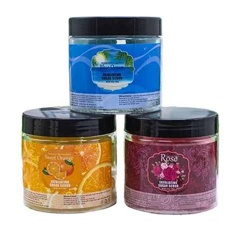 

Wholesale Natural Shea Butter Body Sugar Scrub Exfoliating Body Face Scrub Jars for Body Whitening with Private Label, Yellow,pink,blue