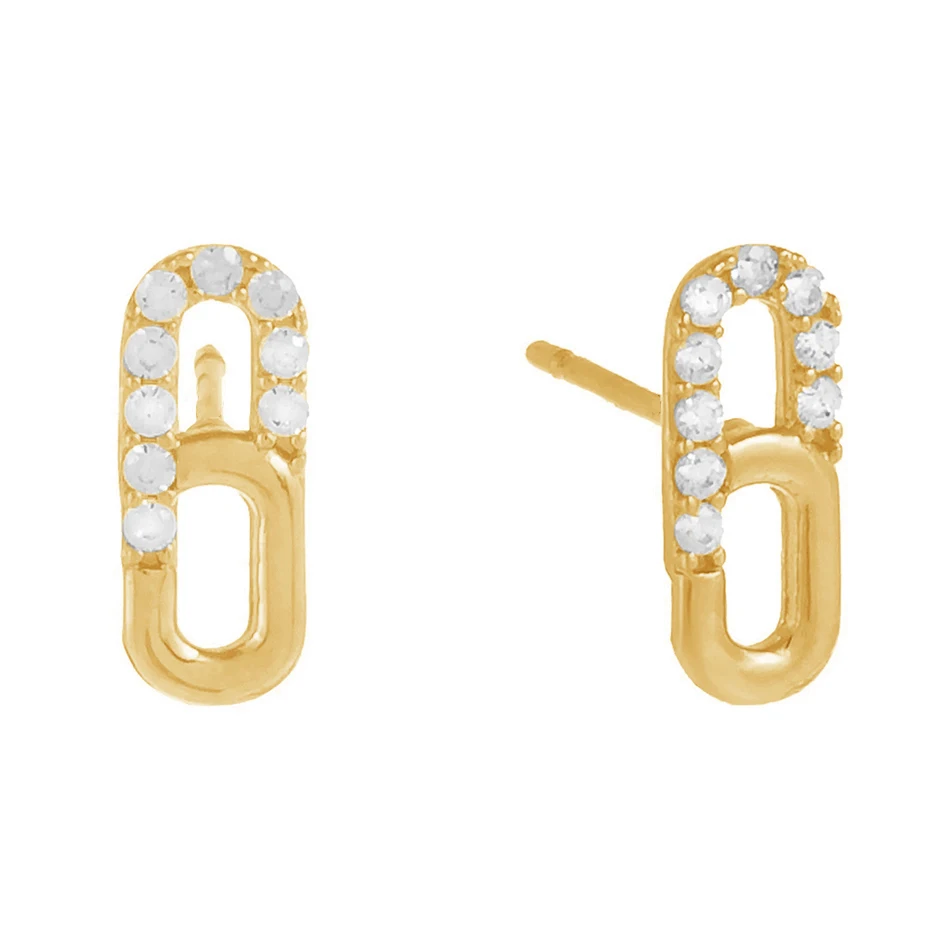 

silver jewelry wholesaler 925 sterling silver women jewelry earrings 18k real gold plated tiny cz pave link stud earring
