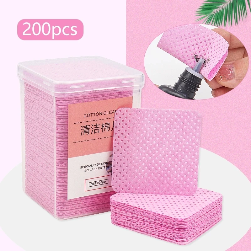 

200pcs Lint-Free Paper Cotton Wipes Eyelash Glue Remover Wipe Clean Cotton Sheet Nails Art Cleaning Cleaner Pads Manicure Tools