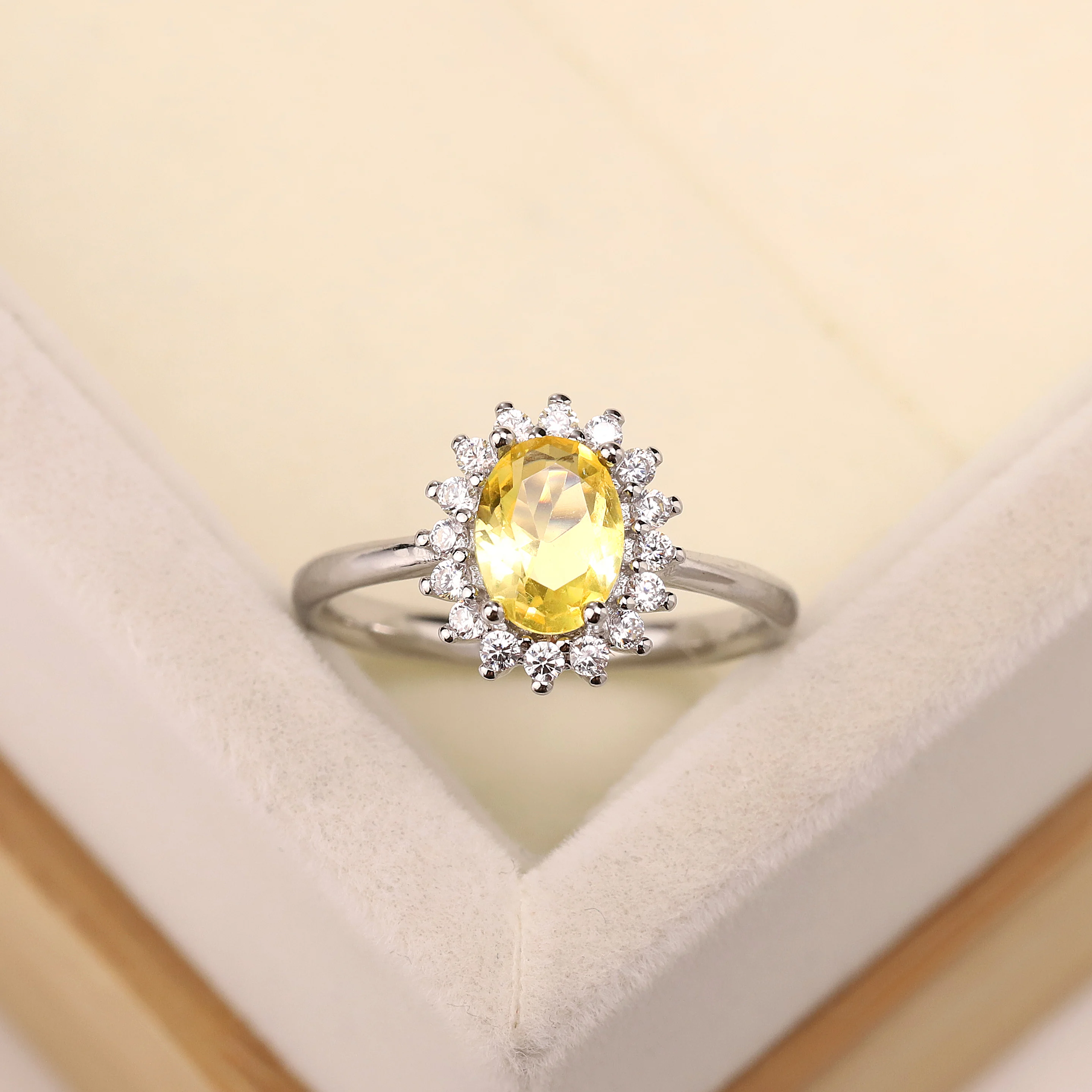 

yalibao jewelry new fashion s925 sterling silver jewelry ring oval yellow zircon women's ring exquisite jewelry gift ring, Picture
