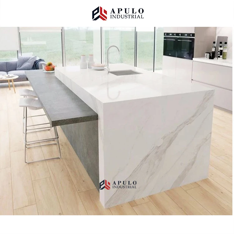 
Factory price imitation counter table top calacatta white silk veins quartz kitchen worktop island cultured marble countertop 