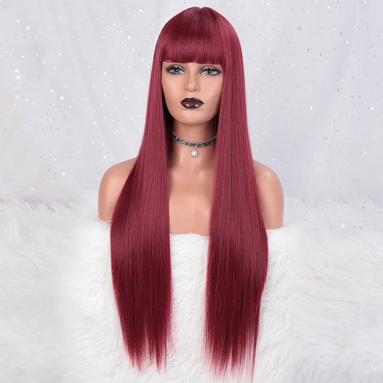 

Aisi Hair Popular Long Silky Straight Red Color Wig With Bangs Cosplay Swiss Lace Wigs Synthetic Hair Wigs For Black Women