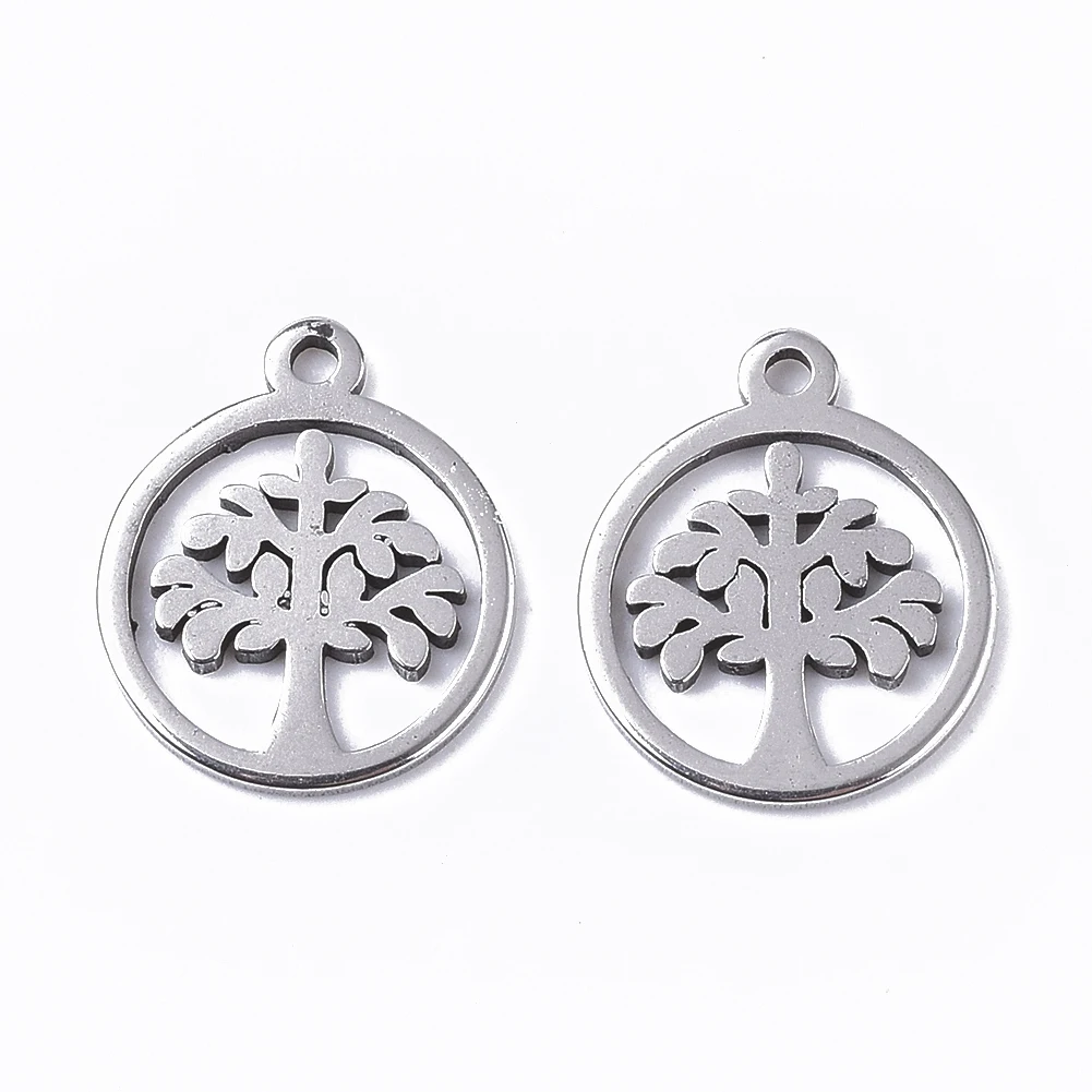 

Pandahall Gold Plated Flat Round with Tree of Life Charm Pendants, Stainless steel color
