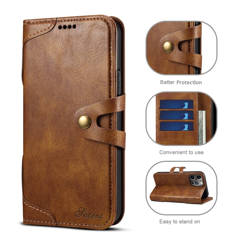 

Leather Wallet Case for iPhone 13 12 Pro Max Mini Stand Card Pocket Slot Kickstand Shockproof Luxury Soft Back Cover