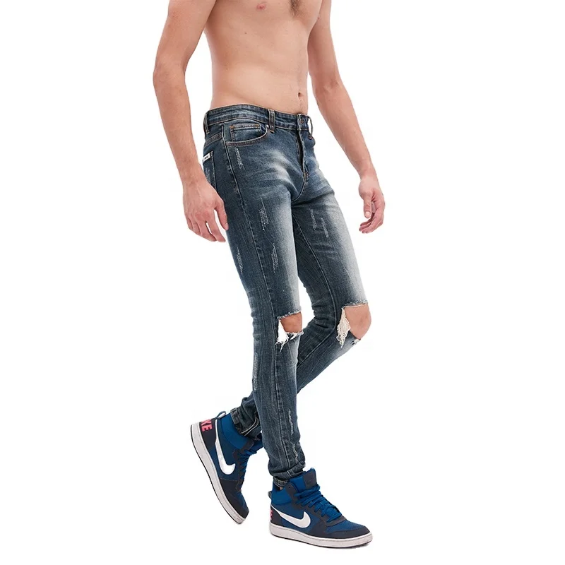 

DiZNEW Denim Dark blue jeans manufacture factory wholesales ripped Fashion Jeans elastane pants, Customized color