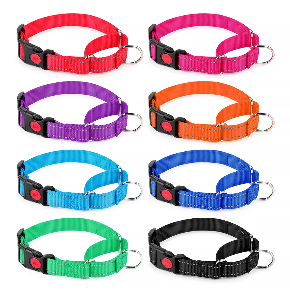 Customized Label Reflective Nylon bing No Choke Dog Collars Pet Dog