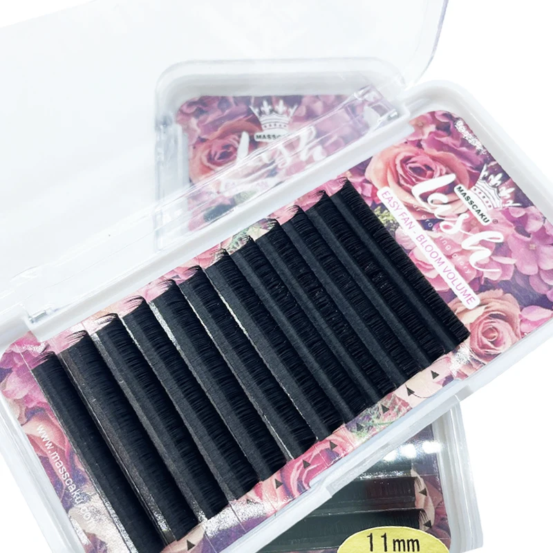 

MASSCAKU auto fan wholesale vendor blooming CC DD 8-15mm 0.03 0.05 0.07 russian volume easy fan lashes, Black