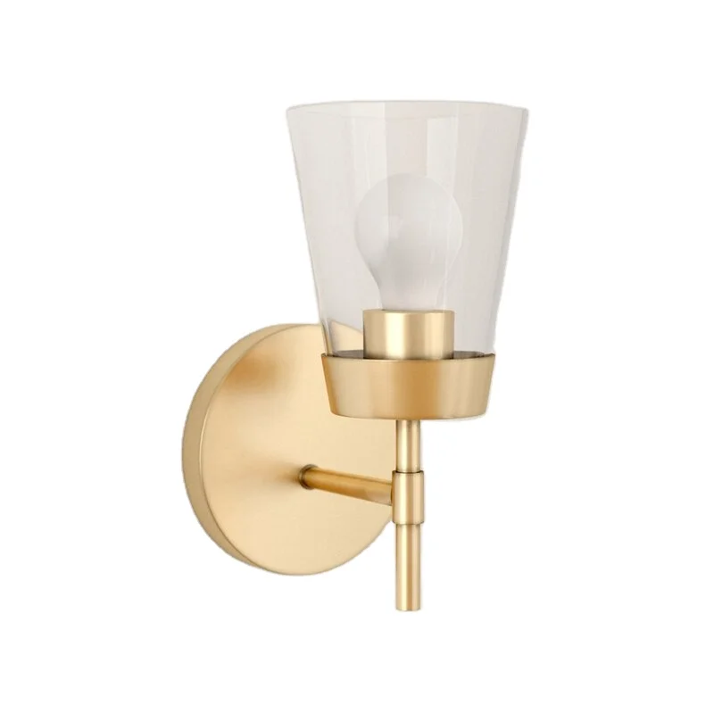Modern 1 Light Armed Wall Sconce Industrial Brass Brushed Nickel Cone Glass Shade Vanity Light for Bathroom