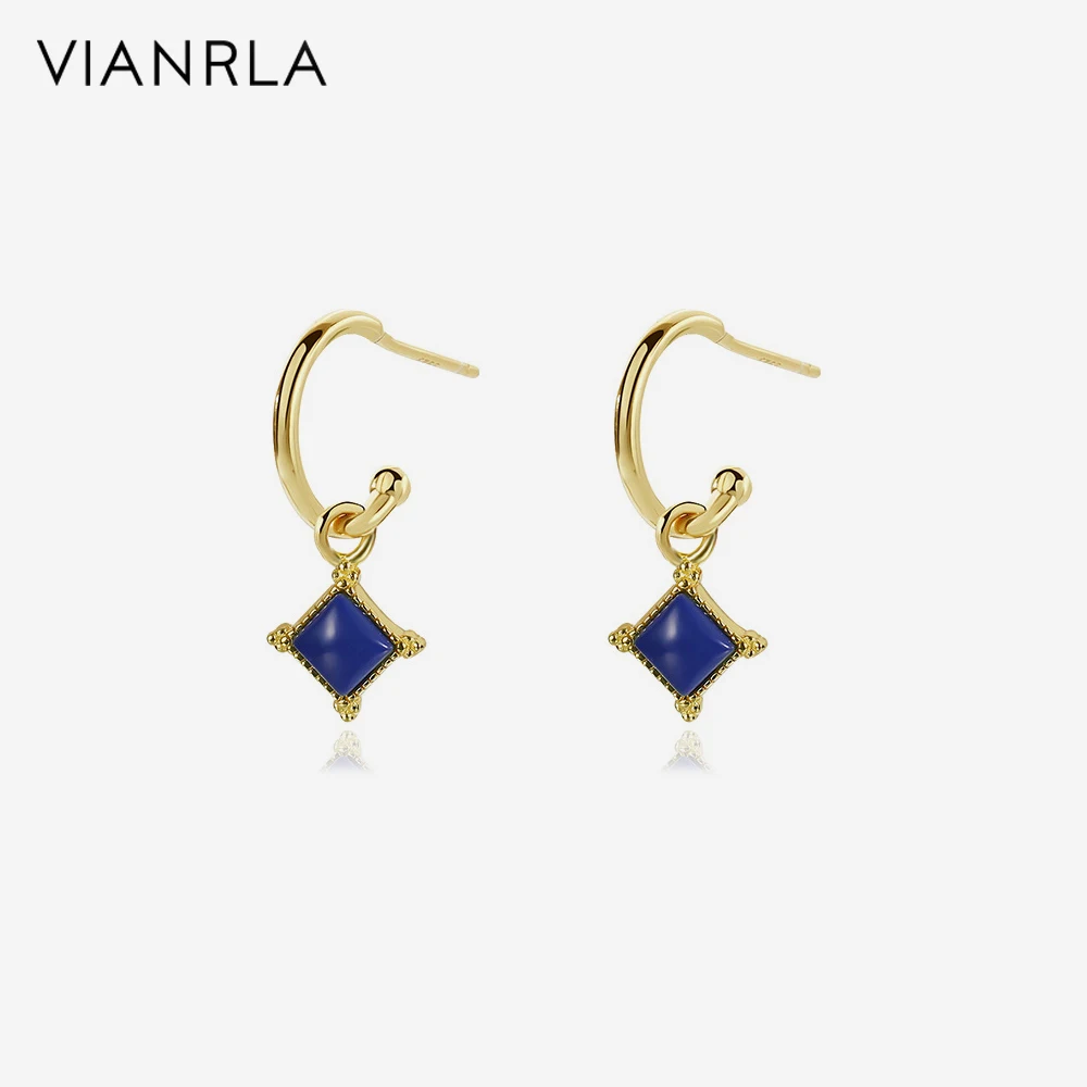 

VIANRLA 925 Sterling Silver Jewelry Diamond Share Blue Zircon 18k Gold Earring For Women Wholesale