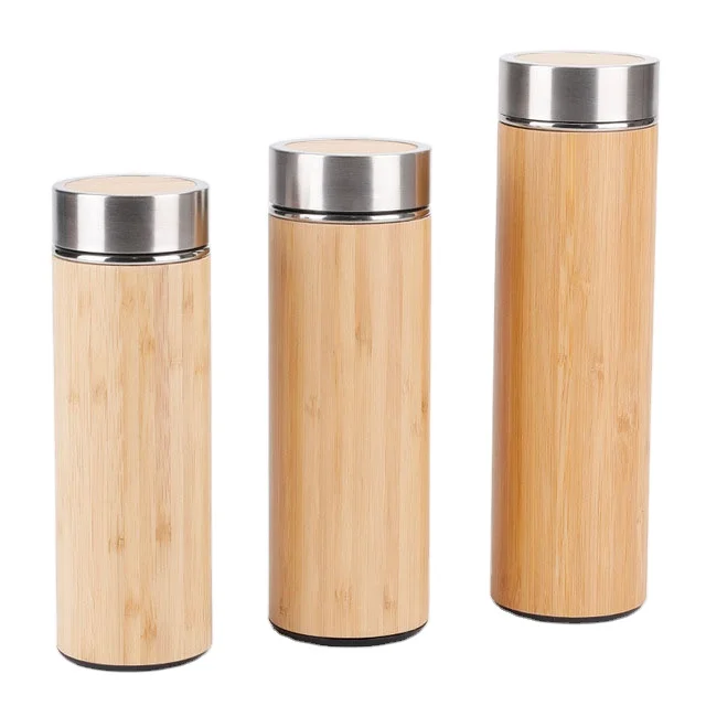 

Wholesale insulated bamboo thermo flask custom stainless steel drinking water bottle with custom logo, Customized color acceptable