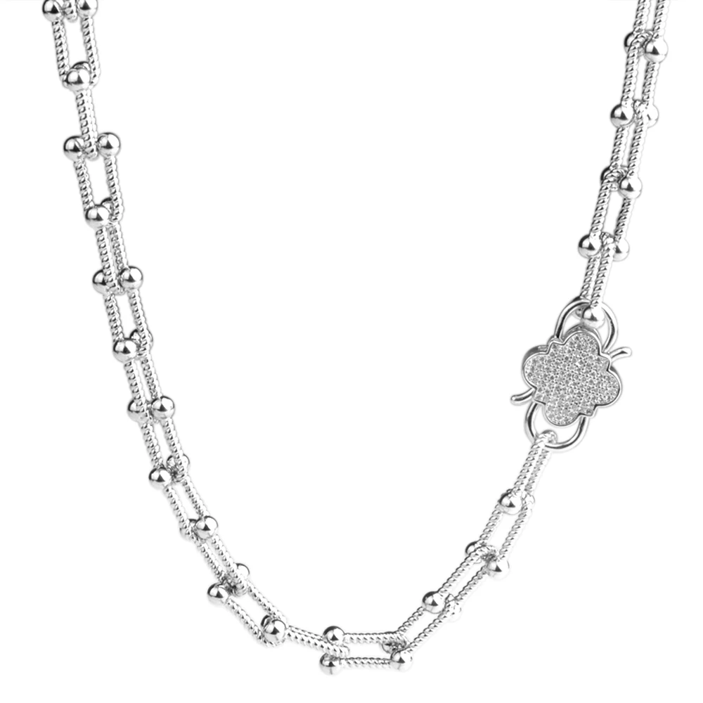 

Silver Color Padlock Butterfly Flower Charm Pendant Chunky Chain Necklace