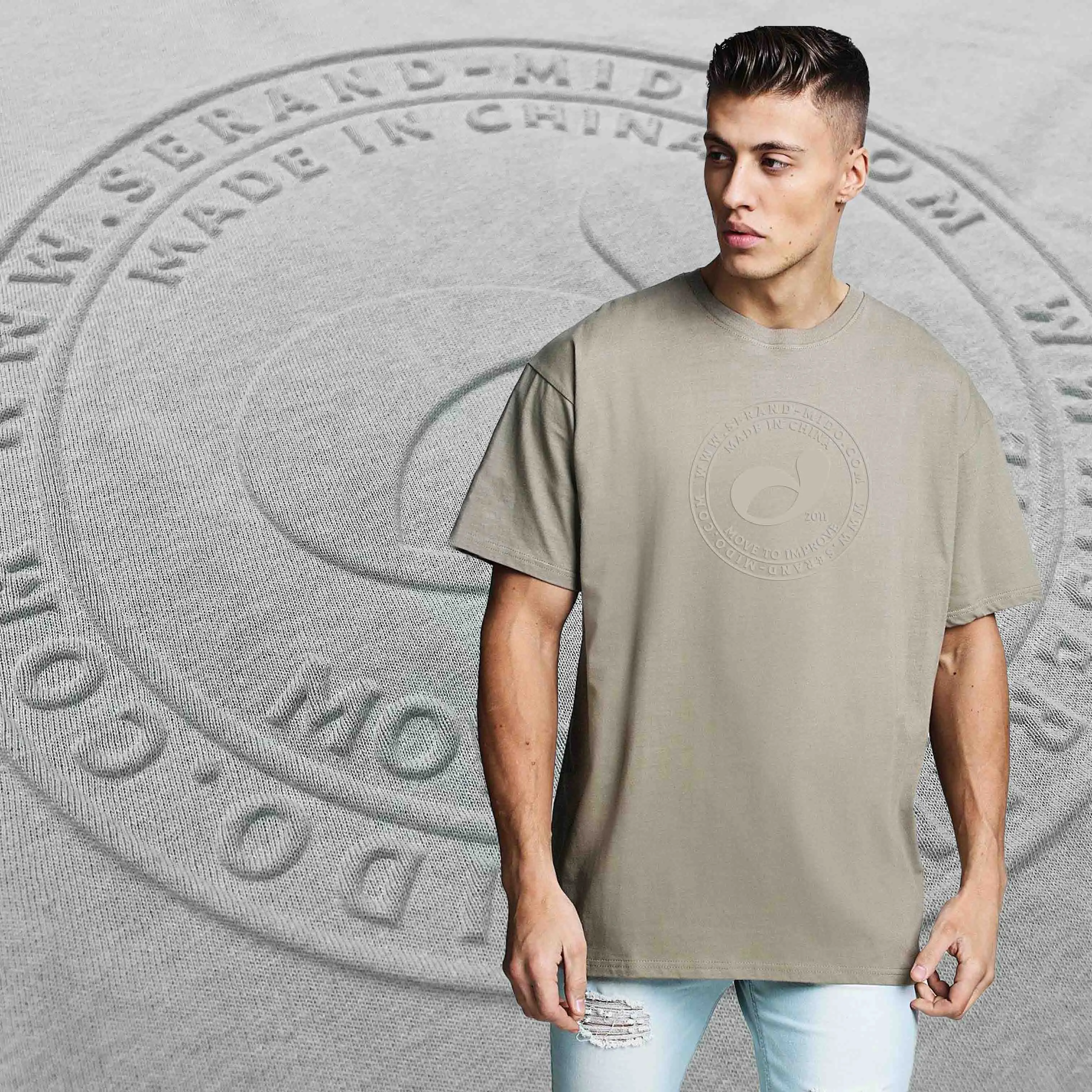 

Custom Logo High Quality 180gsm 100% Cotton Bulk Streetwear Men 3D Embossed Printing T Shirt