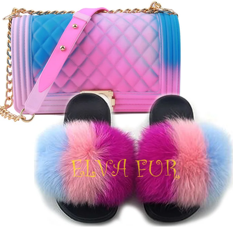 

2020 ELVA Latest design puffy soft indoor fur slides slippers with custom colour fur slides, Colours