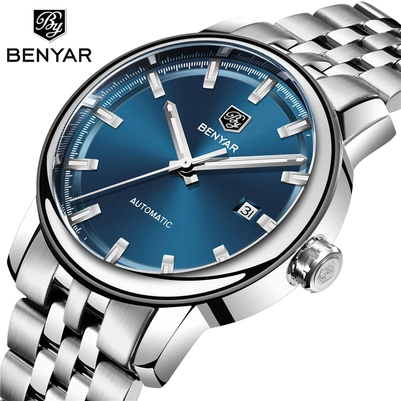 

New Men's Watches Benyar 5144 Fashion Automatic Mechanical Wristwatches Waterproof Sport Clock Steel Watch Men Relogio Masculino, 6-colors