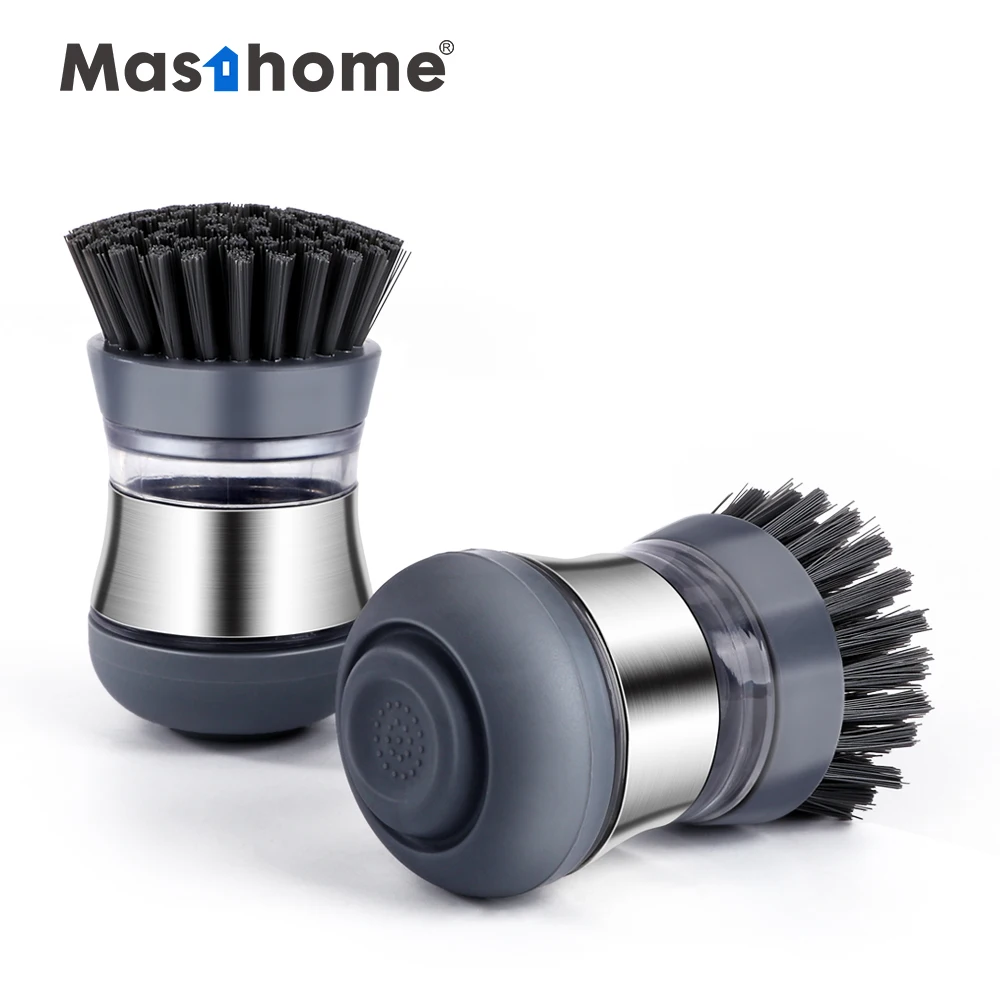 Masthome  Stainless Steel Tpr pack Round Head Kitchen cleaning Soap Dispensing dish and pot brush