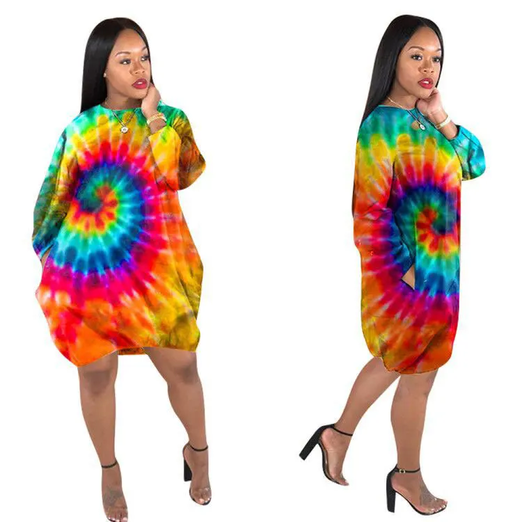 

90802-MX9 sehefashion women clothes loose Colorful print short dress