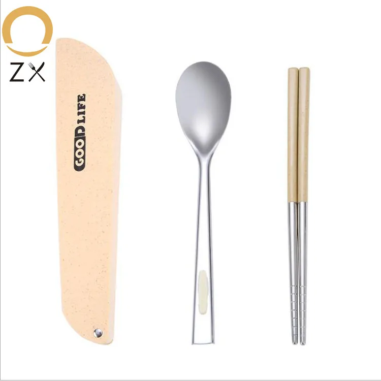 

Stainless Steel Flatware Wheat Straw Reusable Spoon Chopsticks Travel Camping Home Office Cutlery Set, Blue,green,pink,wheat