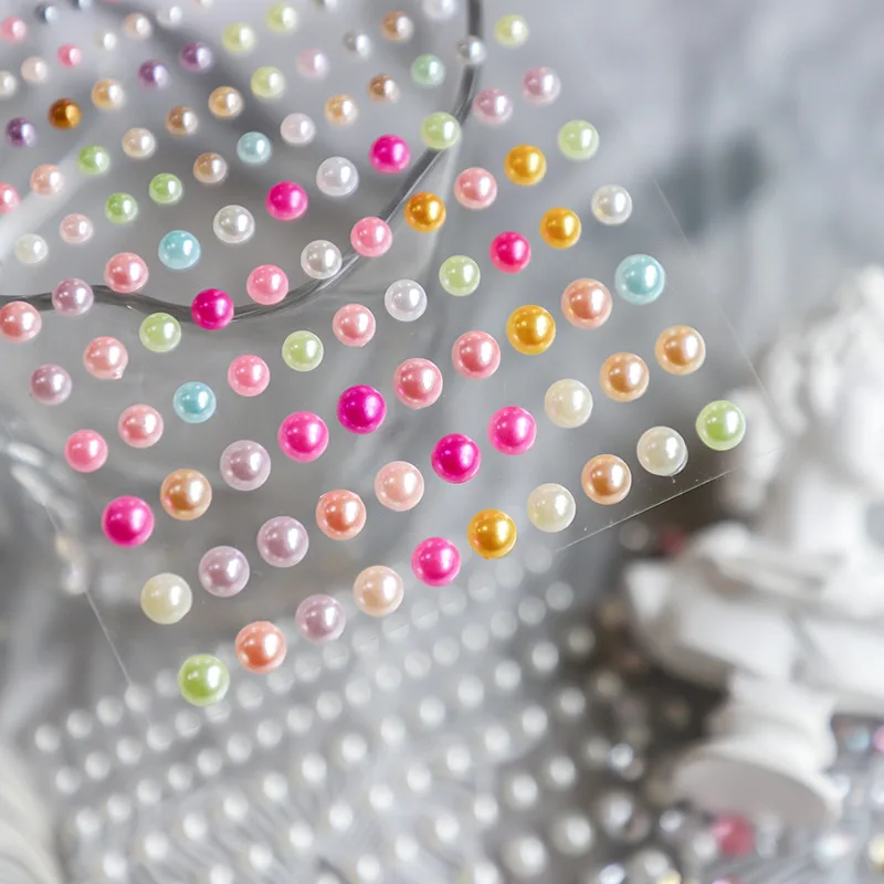

TS-ZZ Colorful Pearl Diamond Nail Sticker Thin Transparent 5D Adhesive Nail Sticker Jewelry Nail Art Decals, As show