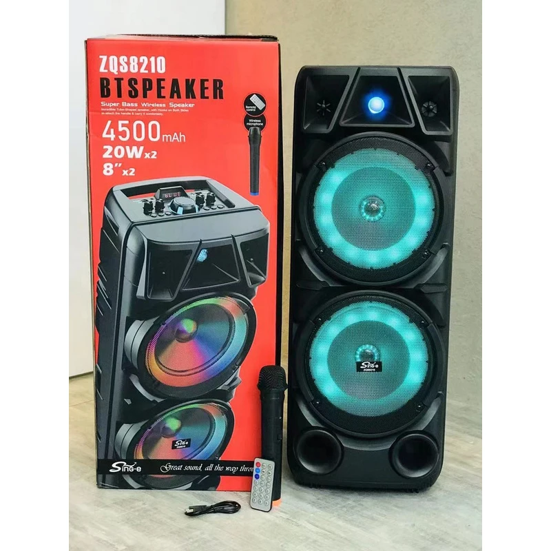 

ZQS-8210 Latest Speaker ZQS Double 8 Inch Horn Big Bass Speaker With Wireless Microphone, Black