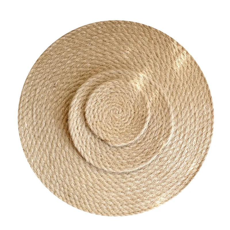 

2021 Hotting Natural Handmade Heat Resistant Thick Hot Mats Trivet Jute Round Braided Placemats