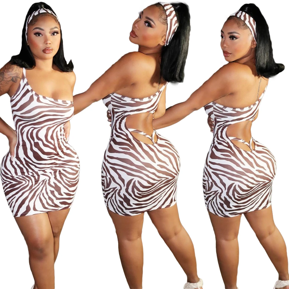 

MOQ 1PC High quality Sleeveless sexy sling tight printed casual dress, short skirt