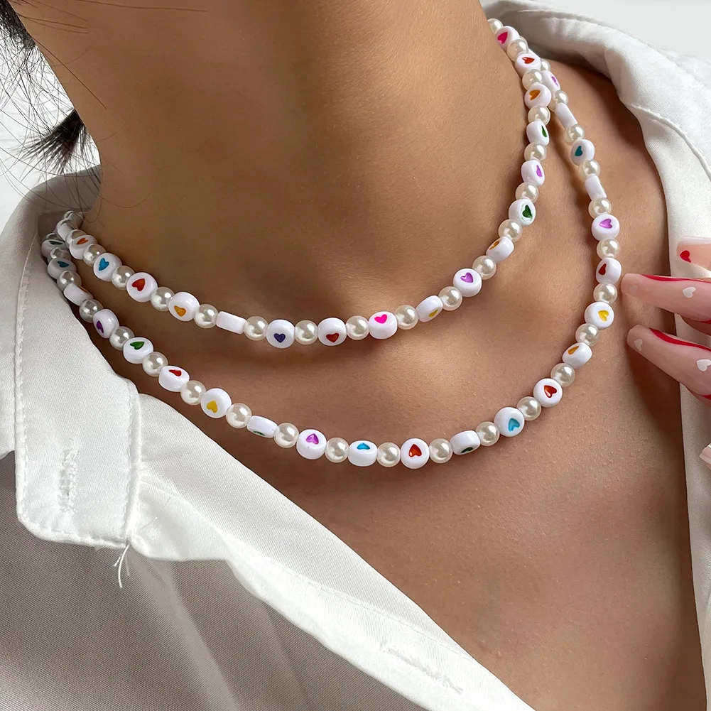 

2021 Fashion Candy Color Heart-shaped Bead Freshwater Pearl Necklace For Girls Love Heart Pearl Necklace, Gold plated