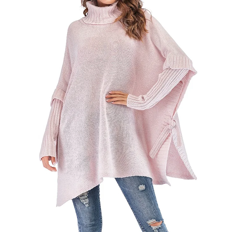 

Womens Turtleneck Long Batwing Sleeve Sweater Asymmetric Hem Casual Winter Pullover Ribbed Knit Tops