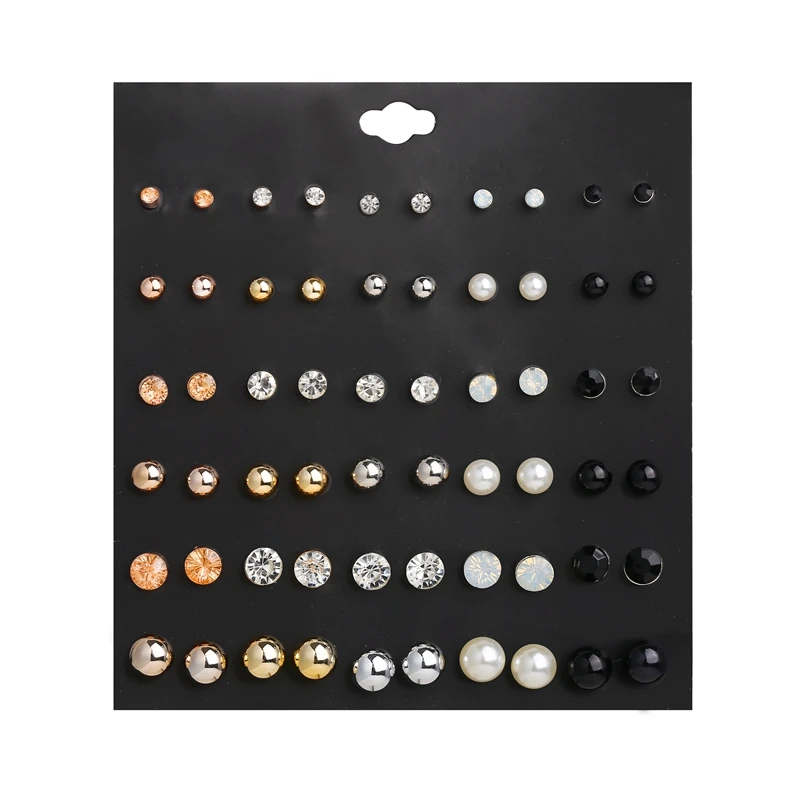 

Wholesale Cheap 30 Pairs Gold and Silver Plated Small Imitation Pearl Crystal Stud Earrings Set Jewelry Accessories, Gold plated