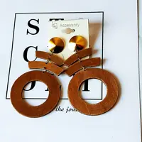 

New Statement African Geometric Wooden Drop Earring Long Hollow Round Handing Earring For Girls Jewelry Accessories