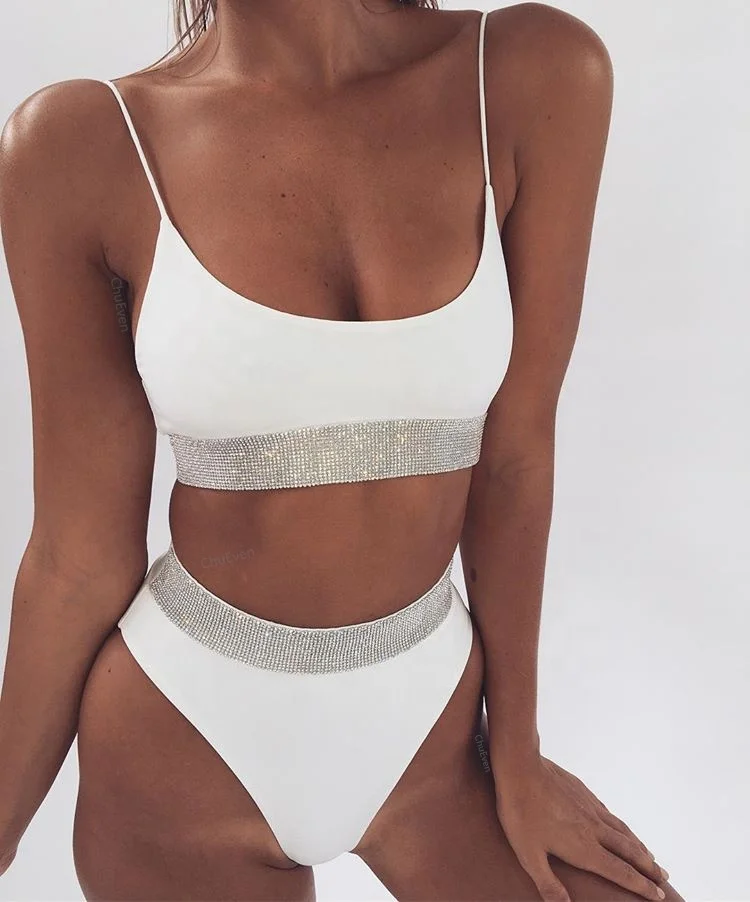 Woman Swim Wear Two Piece Bikini Sexy High Waist Glitter Swim Suits