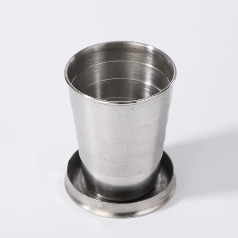 

Wholesale whiskey Telescopic Collapsible mug Stainless Steel Shot Glass metal collapsible 75ml cup with keychain, Original silver