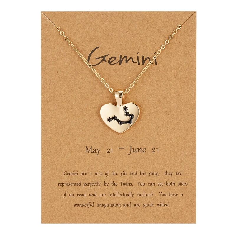 

Fashion Birthday Gift Gold Plated Heart Pendant Women Ladies Horoscope Astrology 12 Zodiac Signs Necklace Jewelry For Girls, Color plated as shown