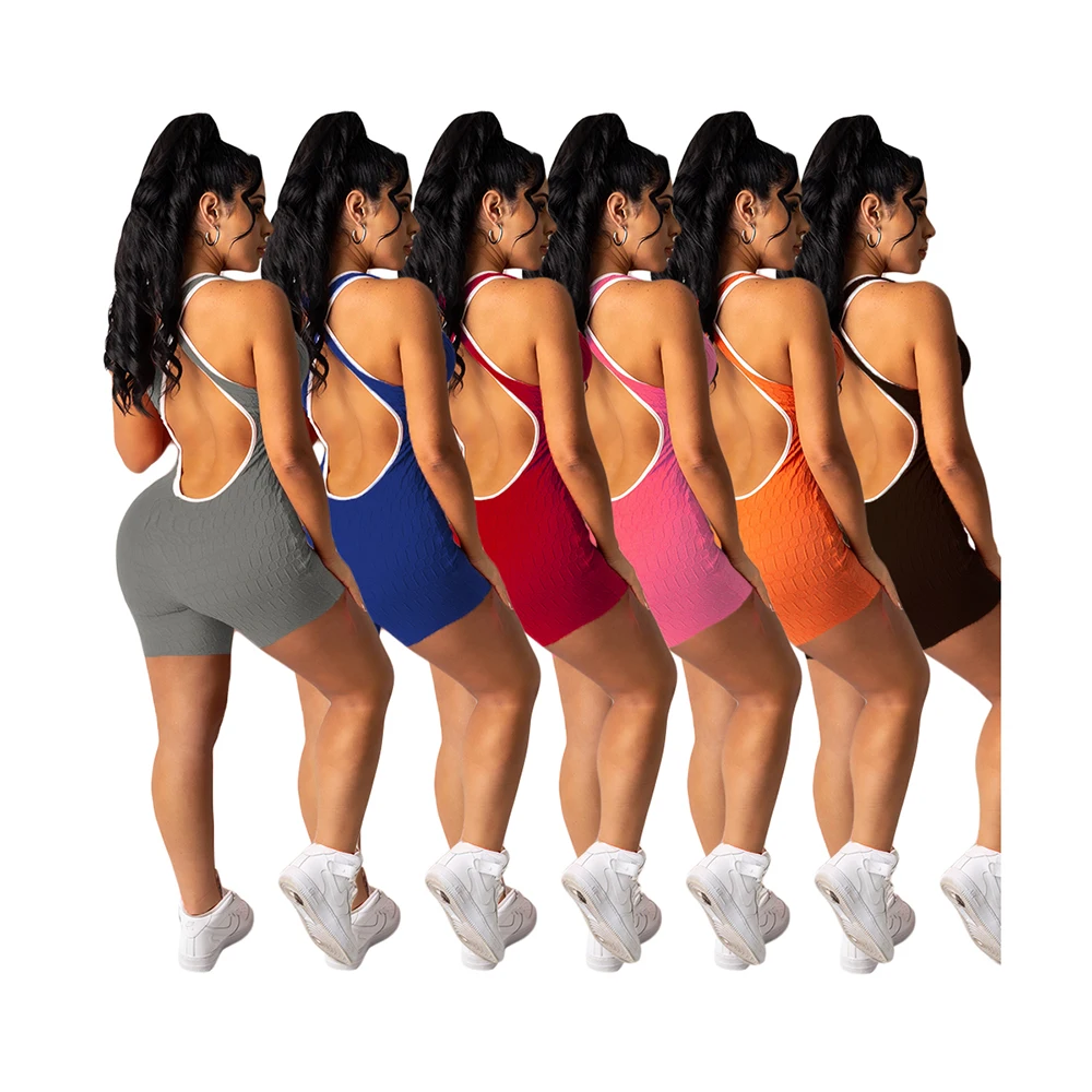 

Foma CN0100 summer women sexy clothes jacquard fabric bodycon shorts romper sport yoga backless jumpsuit, 6 colors