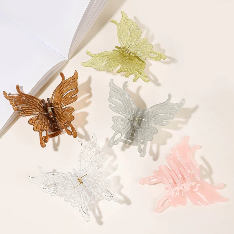 

Transparent Butterfly Wholesale Hair Claw Clip 10.5cm Jelly Color Butterfly Claw Clip Large Acrylic Princess Haarklammer