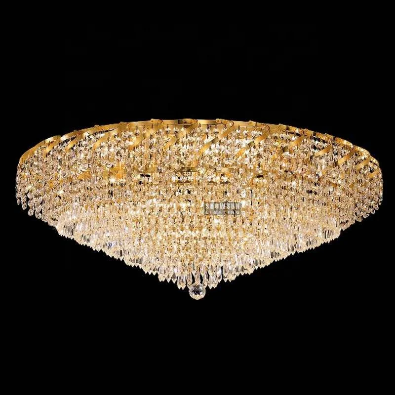 Golden round crystal led recessed flush mount modern led ceiling light