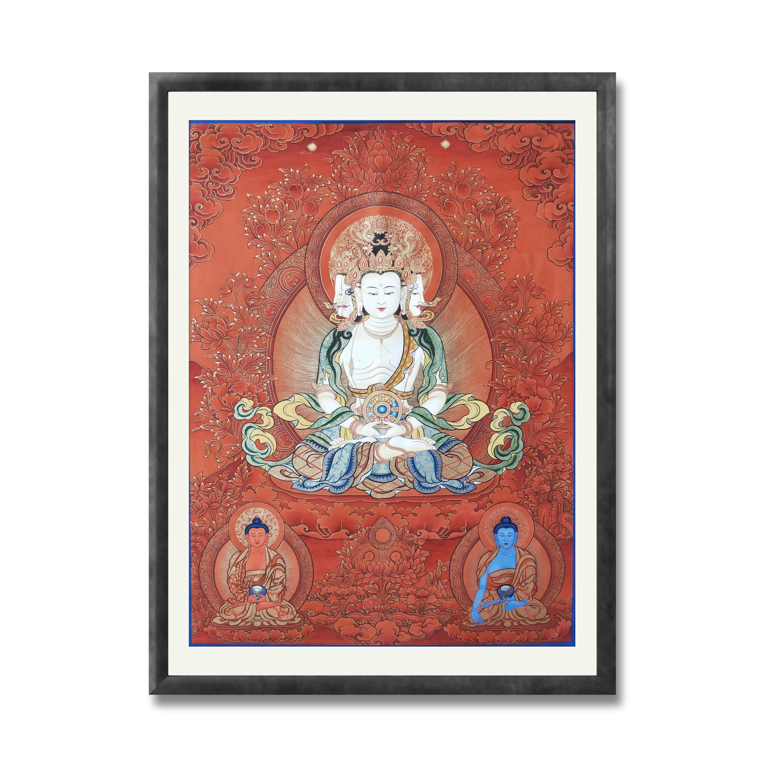 

Custom pure gold hand painted Buddhist portrait maha vairocana Thangka RL-1