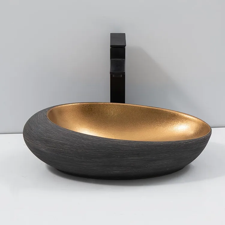 electroplated-hand-wash-basin-9042A-E-549-front-view-smooth-sloped-rim-organic-curves