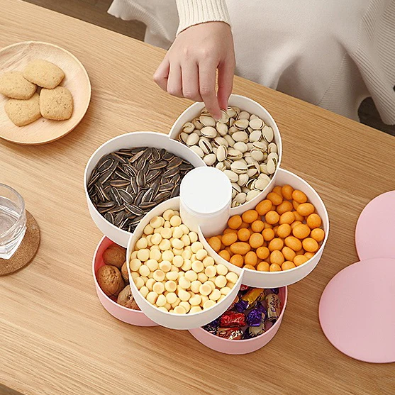 
Hot selling double rotating candy box creative petal dried fruit storage box fruit tray 