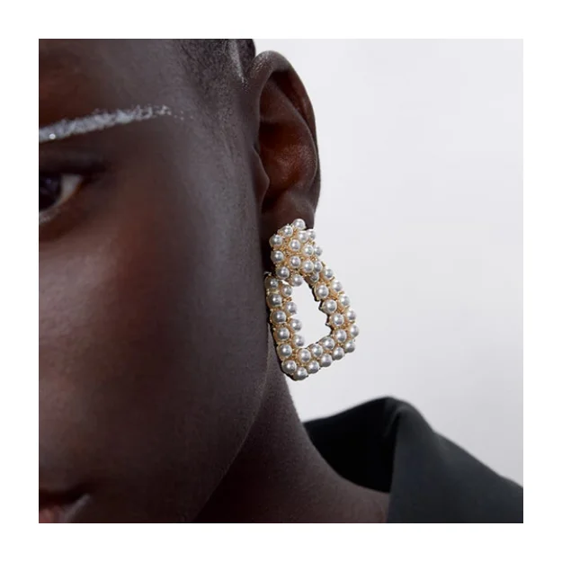 

High quality fahsion women elegant pearl statement earrings geometric gold plated