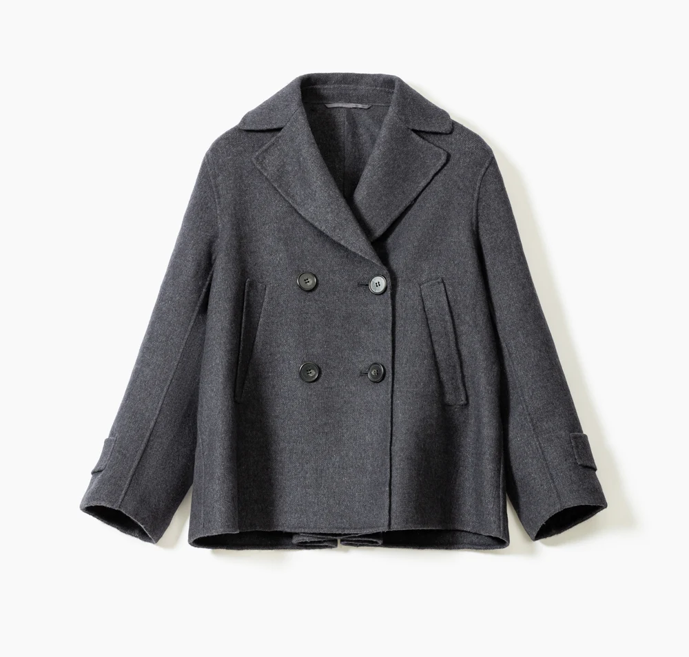 

Winter Coat For Women double face 100% Wool hood Solid Color Handmade Stand Collar cashmere and wool coat gray