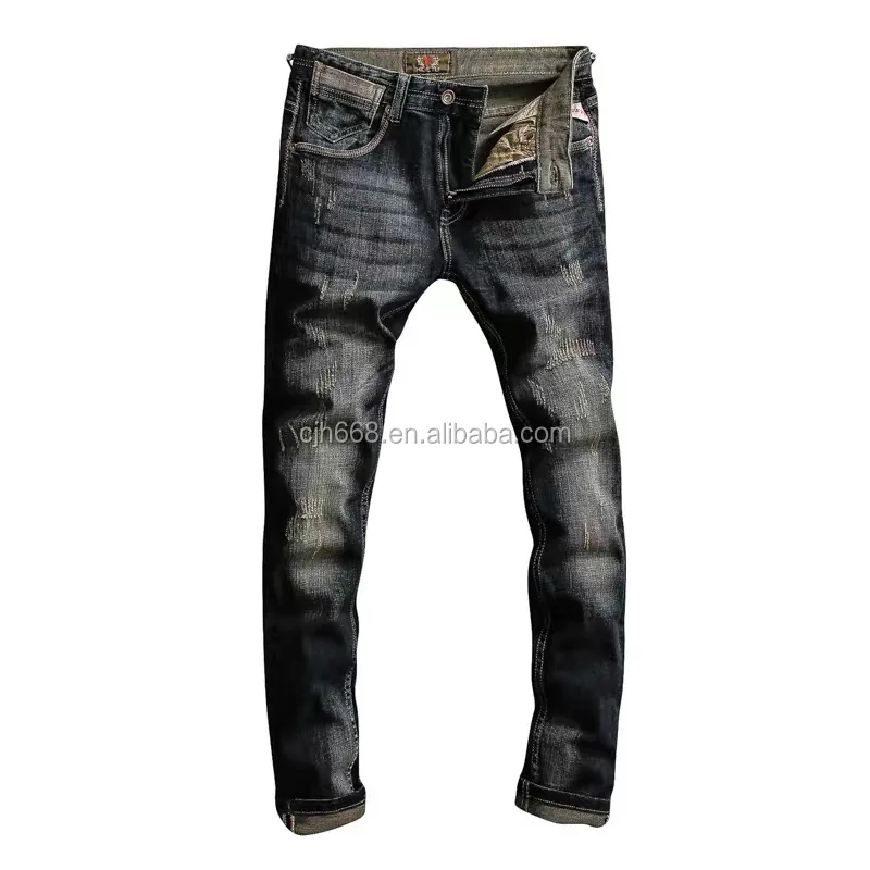 

Hot sale men's jeans high street slim stretch washable travel trousers plain denim pants men's jeans