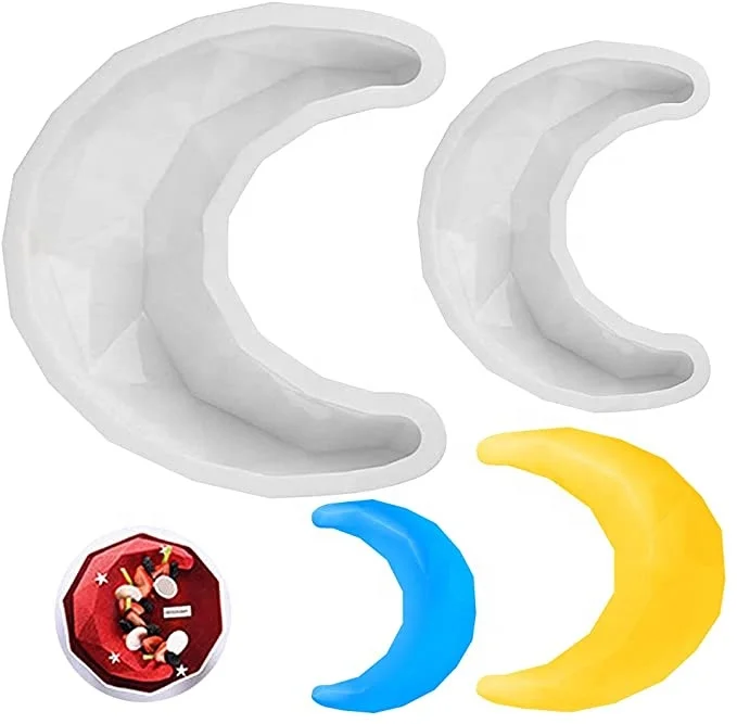 

3D Diamond Crescent Moon Silicone Mold Moon Shape Festival Fondant Mould Pan Baking Mold Bakeware Tools