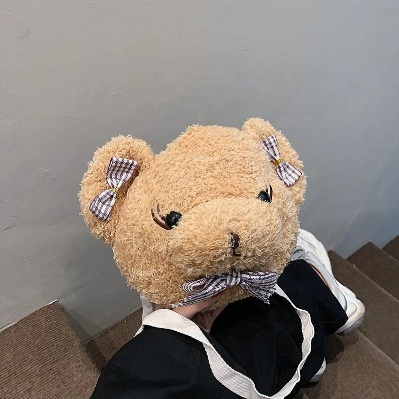 

Drop shipping Solid Color Cross Chain Shoulder Women Mini Purse Handbag Young Girl Tote Cute Fur Plush Bear Bag
