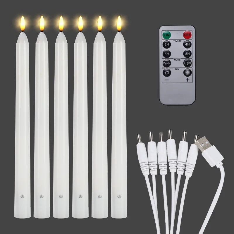 

Rechargeable 10" Flickering Flameless & LED Candles Taper Remote Control Tall Long Table Wedding Candlesticks