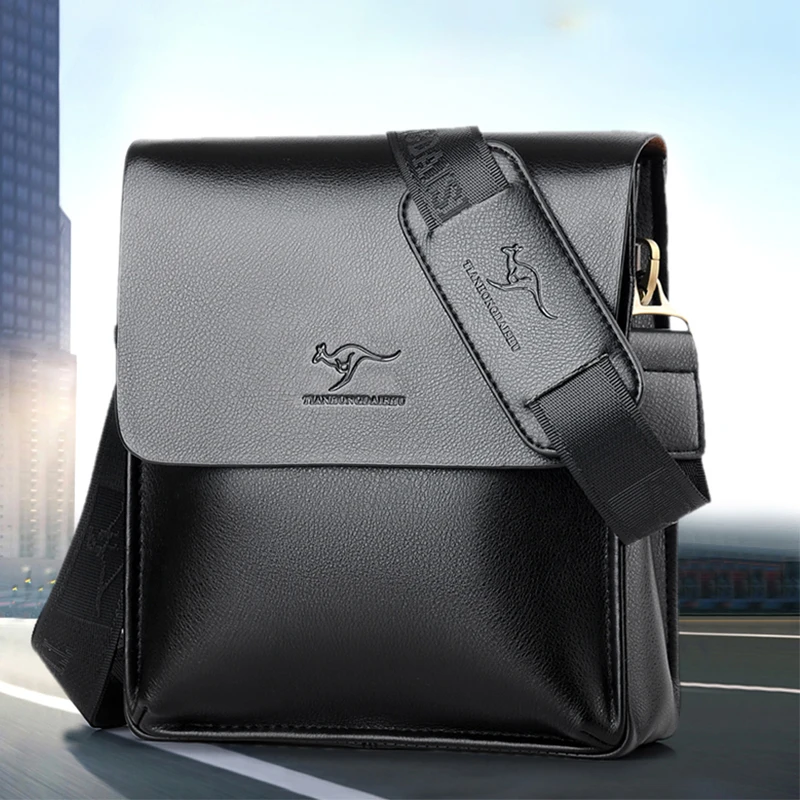 

Men's bag casual fashion flip custom LOGO leather business shoulder fashion cross-body messenger, Black, brown