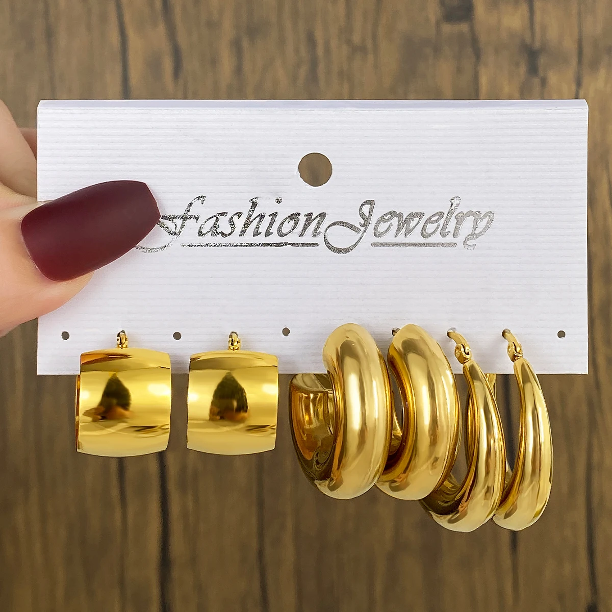 VKME Retro Style 18K Gold Plated Stainless Steel Chunky Hoop Earrings for Women Jewelry